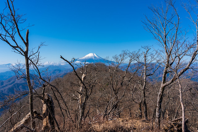 向かう稜線の先に富士山