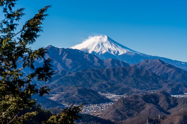 富士山の左に杓子山・鹿留山＠天狗岩