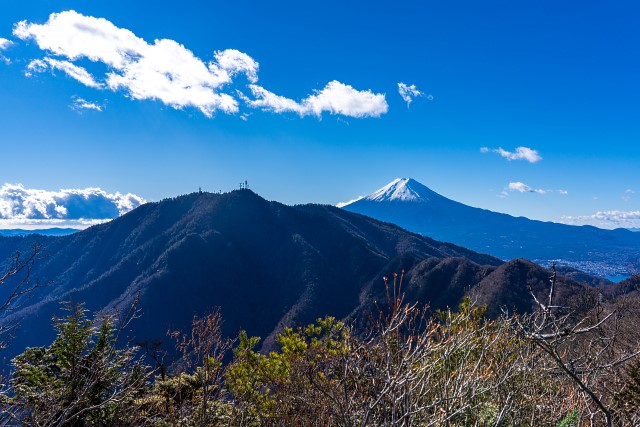 三ッ峠山と富士山＠本社ヶ丸