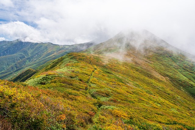 西朝日岳へ向かう稜線の紅葉